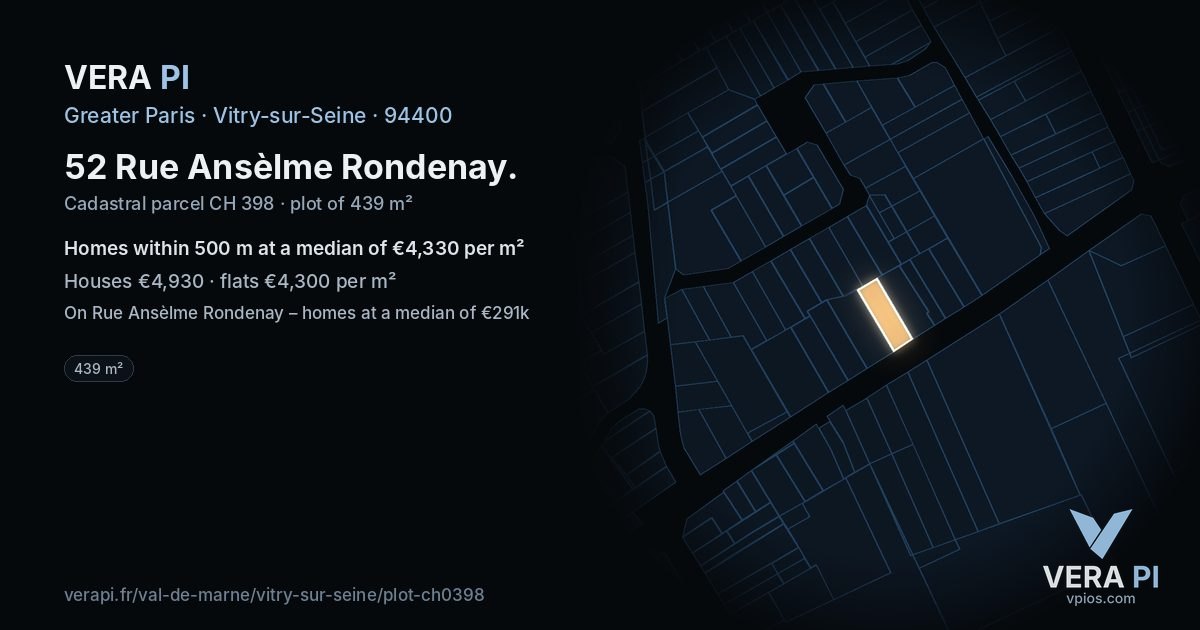 52 Rue Ansèlme Rondenay, Vitry-sur-Seine at night – the plot lit, the parcels around coloured by the prices near them