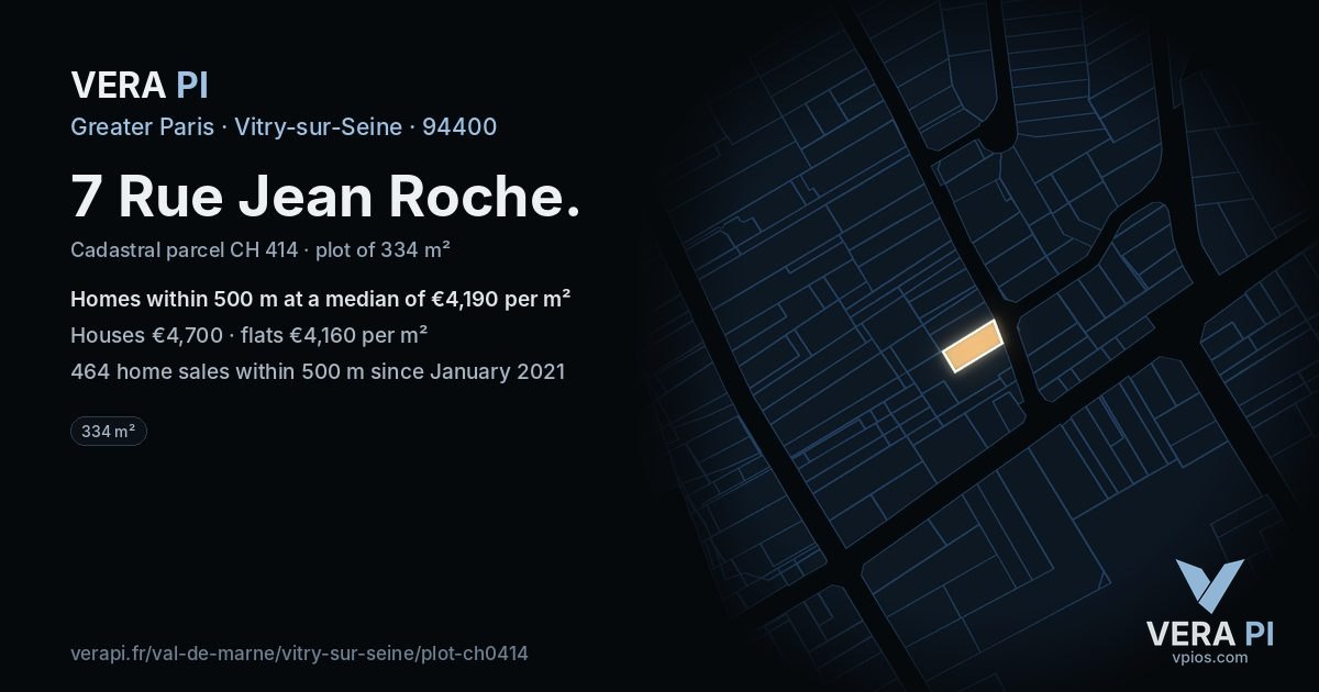 7 Rue Jean Roche, Vitry-sur-Seine at night – the plot lit, the parcels around coloured by the prices near them