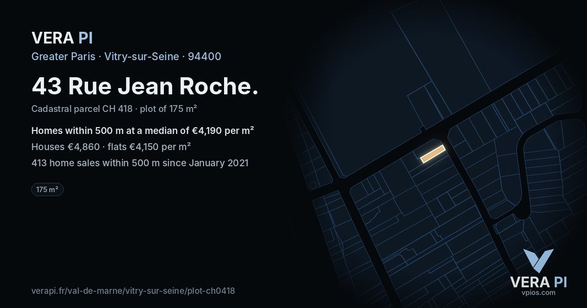 43 Rue Jean Roche, Vitry-sur-Seine at night – the plot lit, the parcels around coloured by the prices near them