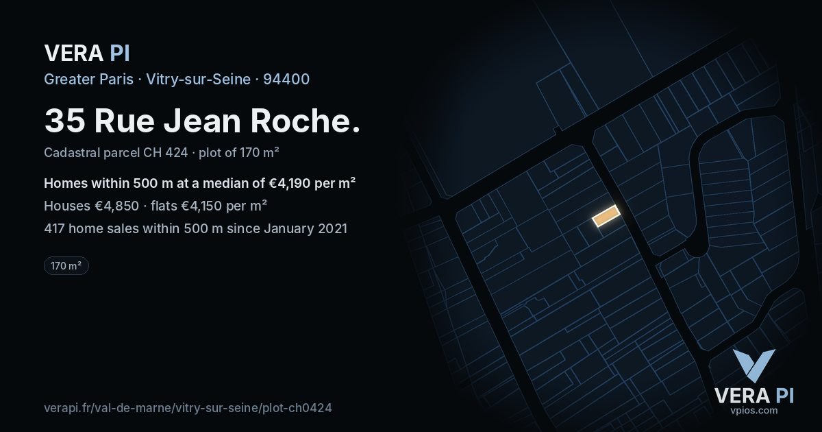 35 Rue Jean Roche, Vitry-sur-Seine at night – the plot lit, the parcels around coloured by the prices near them