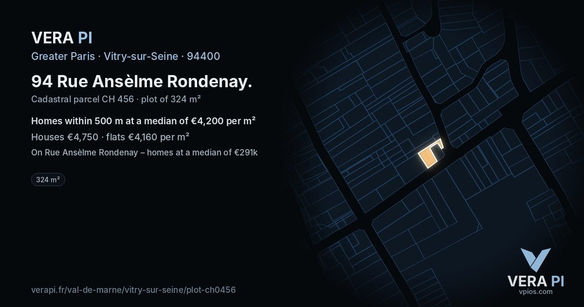 94 Rue Ansèlme Rondenay, Vitry-sur-Seine at night – the plot lit, the parcels around coloured by the prices near them