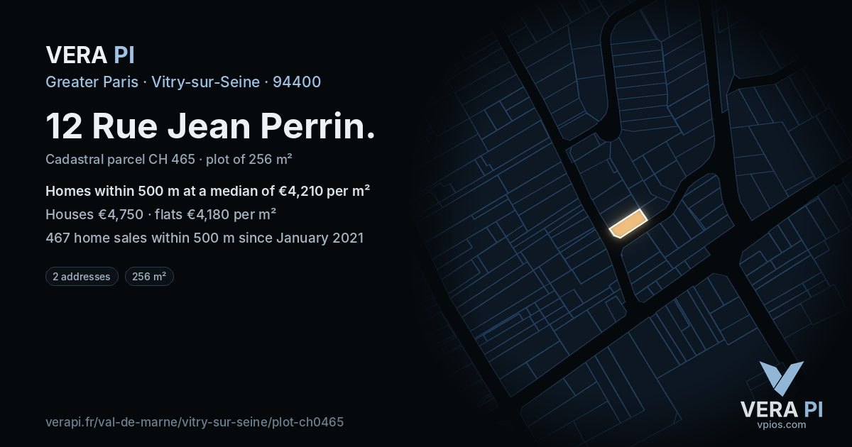12 Rue Jean Perrin, Vitry-sur-Seine at night – the plot lit, the parcels around coloured by the prices near them