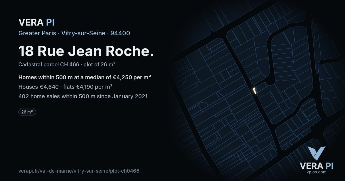 18 Rue Jean Roche, Vitry-sur-Seine at night – the plot lit, the parcels around coloured by the prices near them