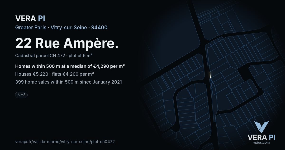 22 Rue Ampère, Vitry-sur-Seine at night – the plot lit, the parcels around coloured by the prices near them