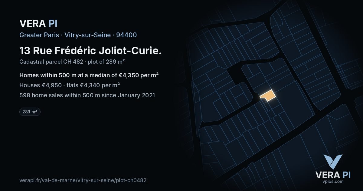 13 Rue Frédéric Joliot-Curie, Vitry-sur-Seine at night – the plot lit, the parcels around coloured by the prices near them