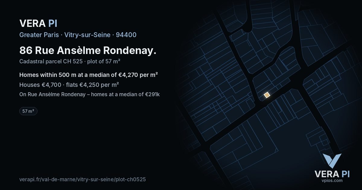 86 Rue Ansèlme Rondenay, Vitry-sur-Seine at night – the plot lit, the parcels around coloured by the prices near them