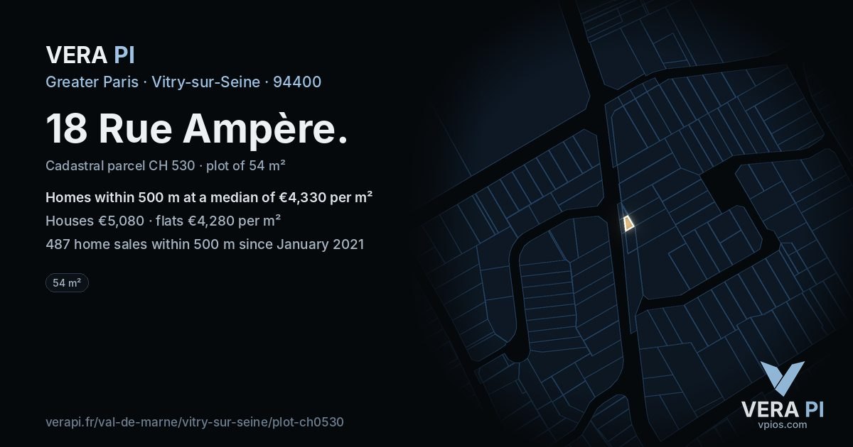18 Rue Ampère, Vitry-sur-Seine at night – the plot lit, the parcels around coloured by the prices near them