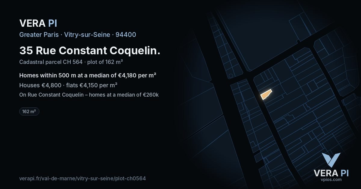 35 Rue Constant Coquelin, Vitry-sur-Seine at night – the plot lit, the parcels around coloured by the prices near them