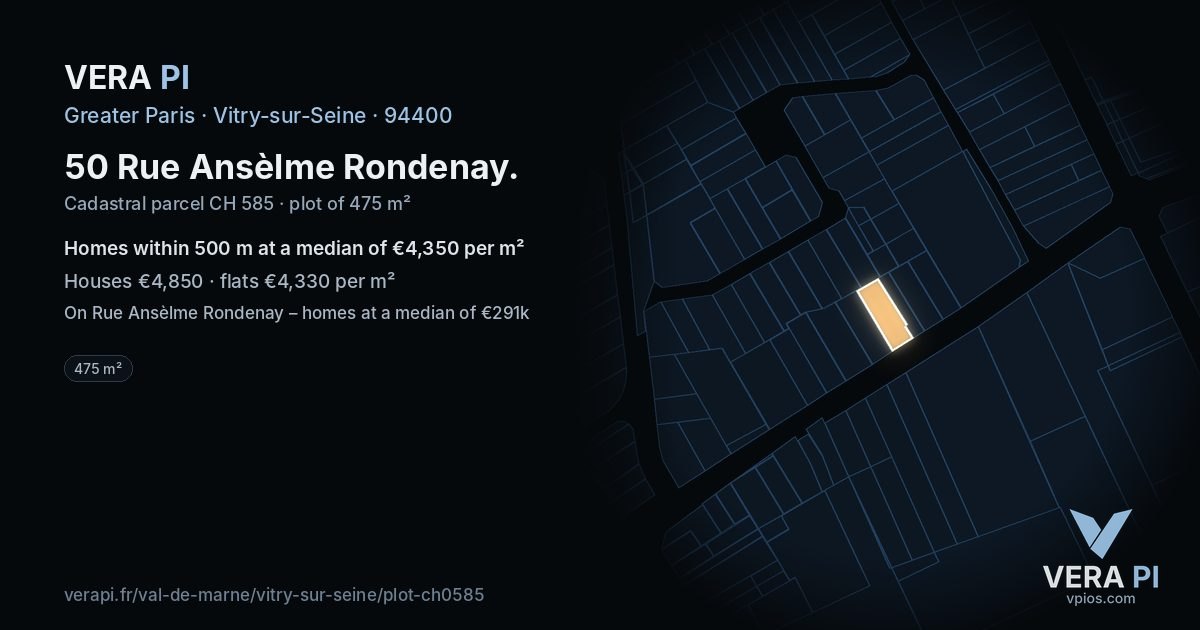 50 Rue Ansèlme Rondenay, Vitry-sur-Seine at night – the plot lit, the parcels around coloured by the prices near them