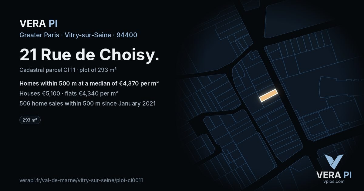 21 Rue de Choisy, Vitry-sur-Seine at night – the plot lit, the parcels around coloured by the prices near them
