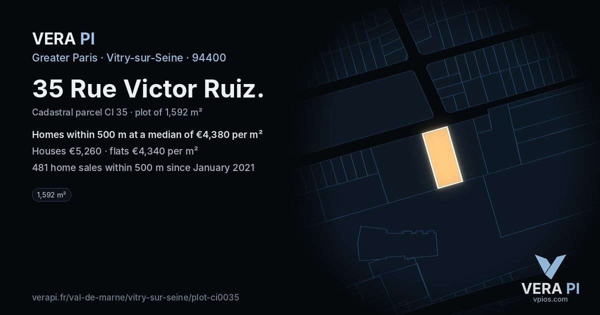 35 Rue Victor Ruiz, Vitry-sur-Seine at night – the plot lit, the parcels around coloured by the prices near them