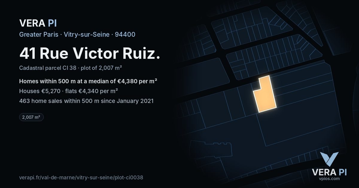 41 Rue Victor Ruiz, Vitry-sur-Seine at night – the plot lit, the parcels around coloured by the prices near them