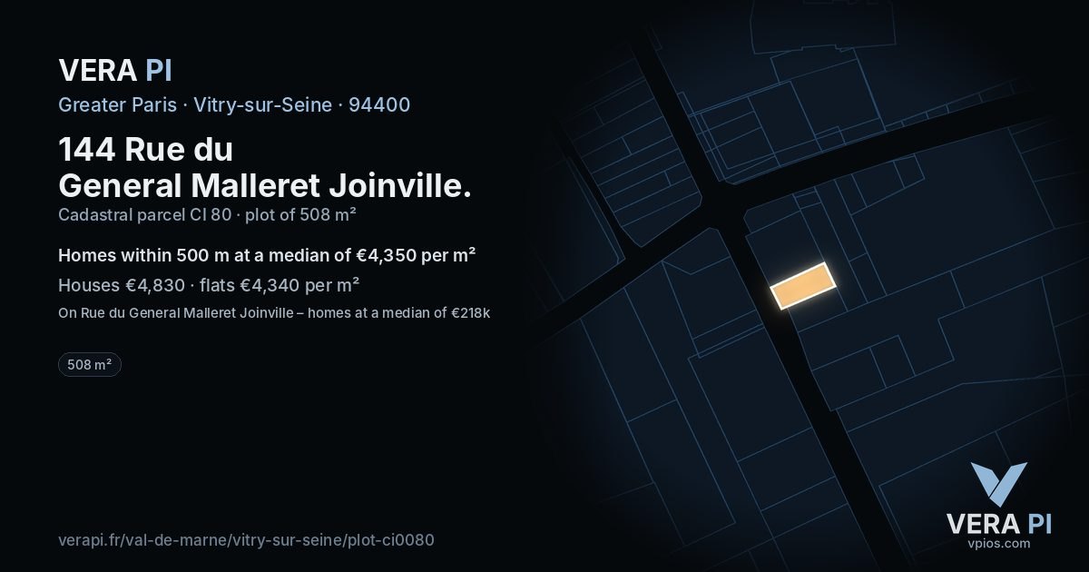 144 Rue du General Malleret Joinville, Vitry-sur-Seine at night – the plot lit, the parcels around coloured by the prices near them