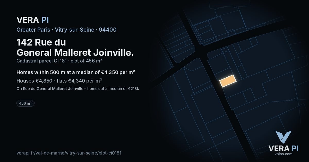 142 Rue du General Malleret Joinville, Vitry-sur-Seine at night – the plot lit, the parcels around coloured by the prices near them