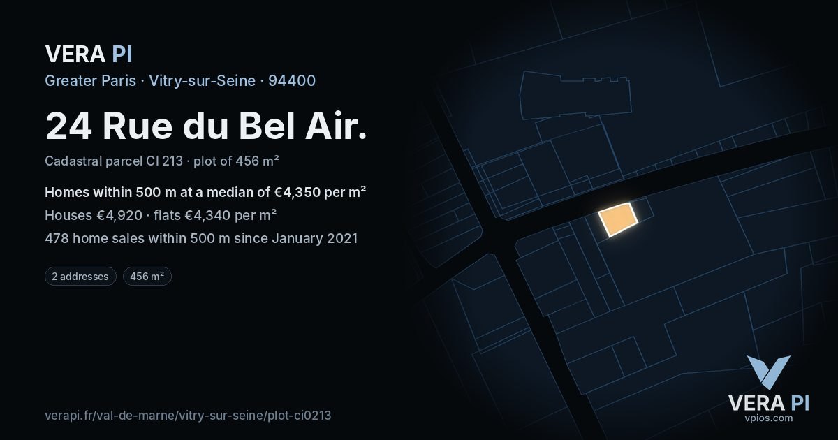 24 Rue du Bel Air, Vitry-sur-Seine at night – the plot lit, the parcels around coloured by the prices near them