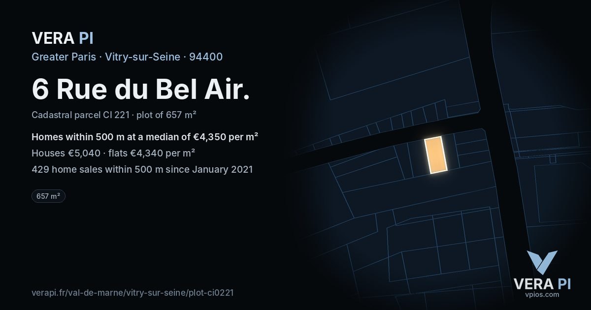 6 Rue du Bel Air, Vitry-sur-Seine at night – the plot lit, the parcels around coloured by the prices near them