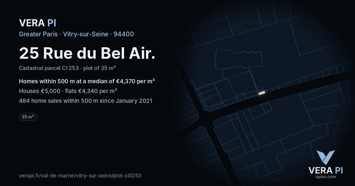 25 Rue du Bel Air, Vitry-sur-Seine at night – the plot lit, the parcels around coloured by the prices near them