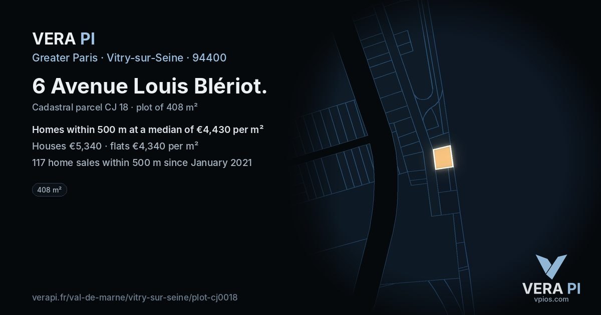 6 Avenue Louis Blériot, Vitry-sur-Seine at night – the plot lit, the parcels around coloured by the prices near them