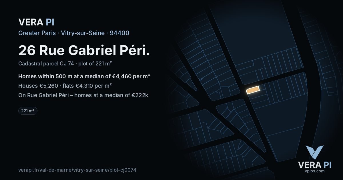 26 Rue Gabriel Péri, Vitry-sur-Seine at night – the plot lit, the parcels around coloured by the prices near them