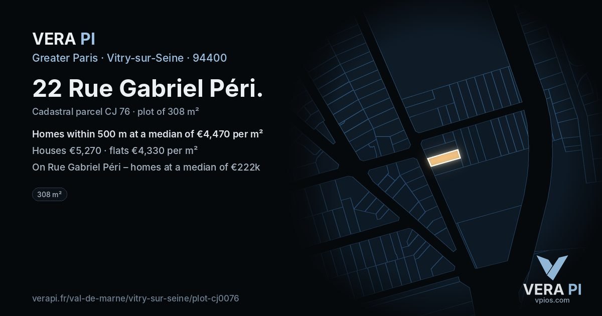 22 Rue Gabriel Péri, Vitry-sur-Seine at night – the plot lit, the parcels around coloured by the prices near them