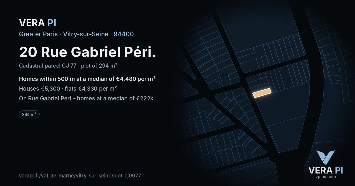 20 Rue Gabriel Péri, Vitry-sur-Seine at night – the plot lit, the parcels around coloured by the prices near them