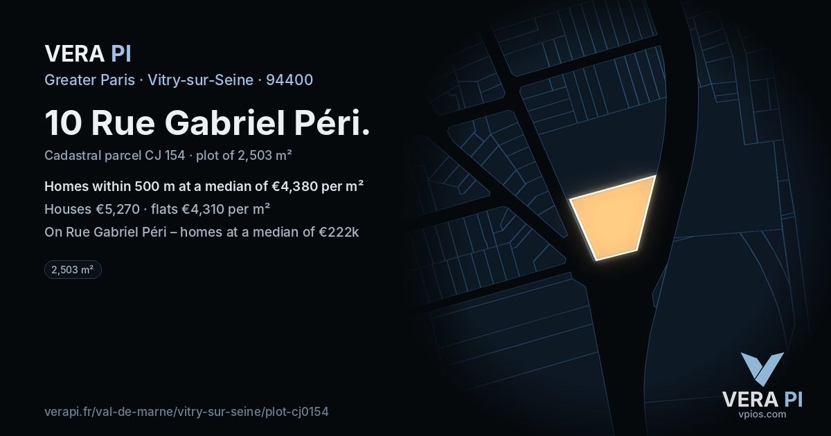 10 Rue Gabriel Péri, Vitry-sur-Seine at night – the plot lit, the parcels around coloured by the prices near them