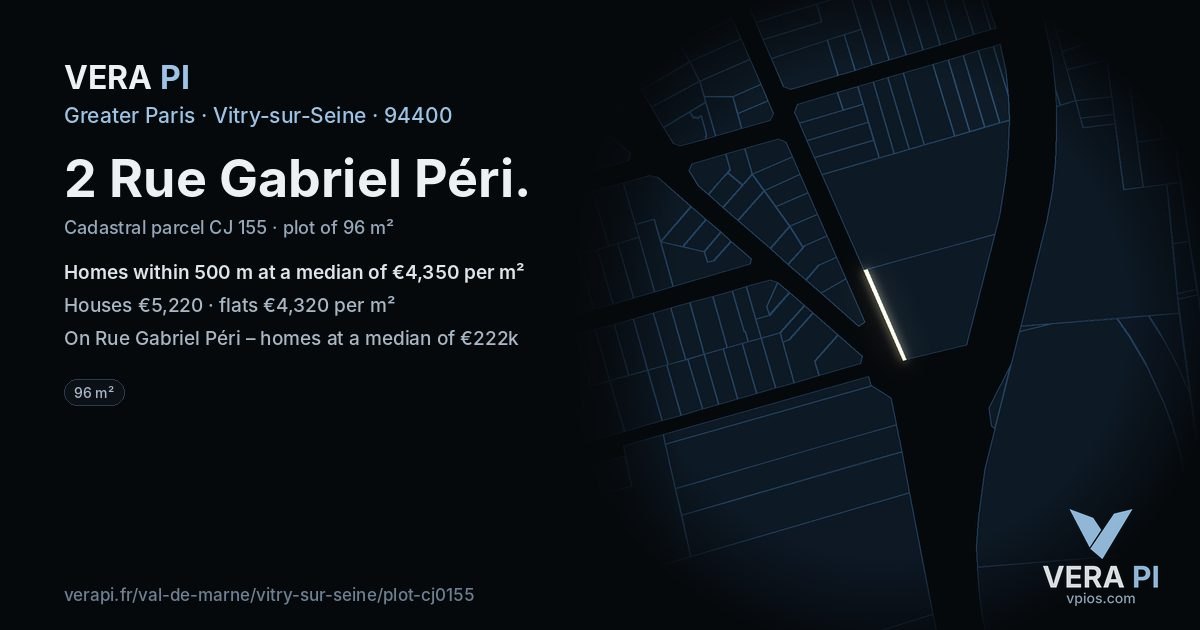 2 Rue Gabriel Péri, Vitry-sur-Seine at night – the plot lit, the parcels around coloured by the prices near them