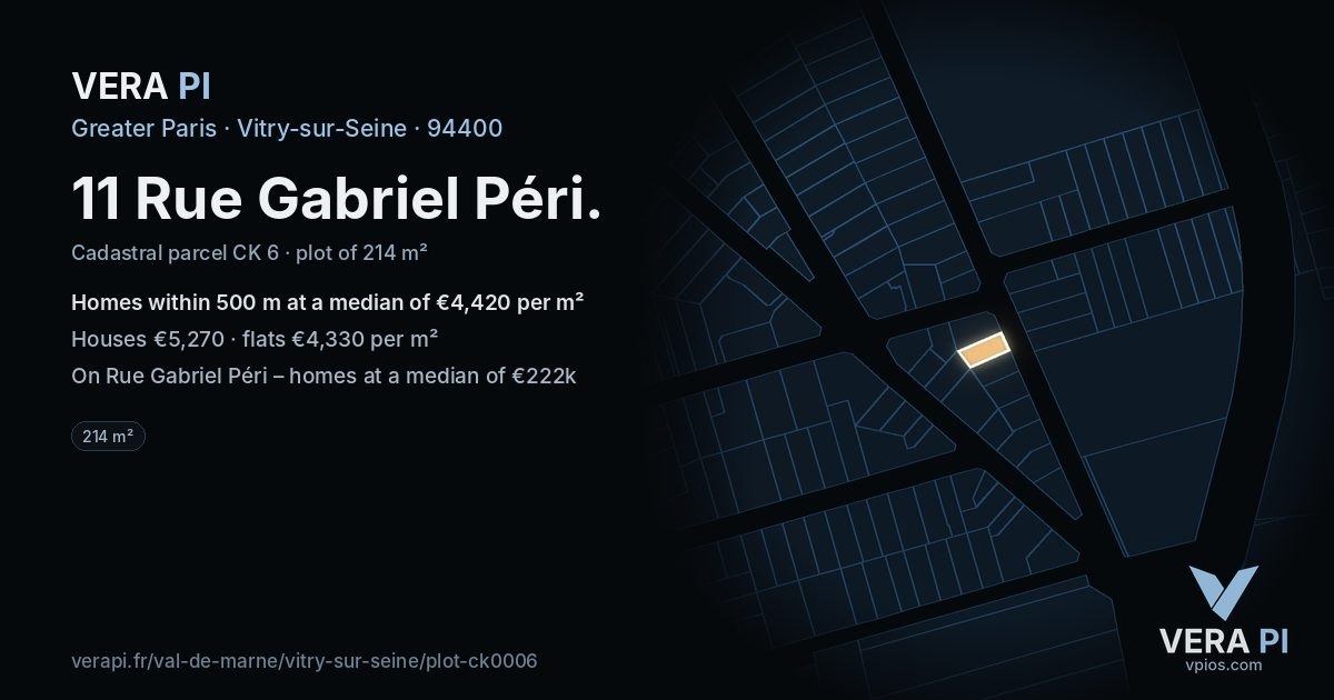 11 Rue Gabriel Péri, Vitry-sur-Seine at night – the plot lit, the parcels around coloured by the prices near them