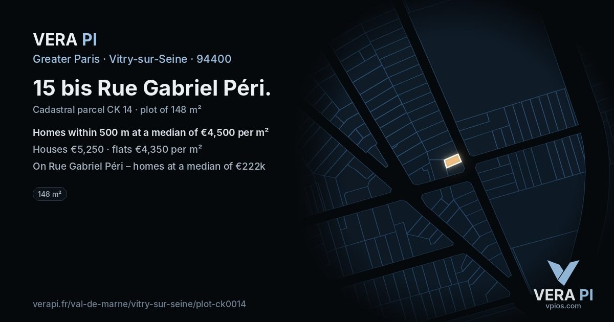 15 bis Rue Gabriel Péri, Vitry-sur-Seine at night – the plot lit, the parcels around coloured by the prices near them