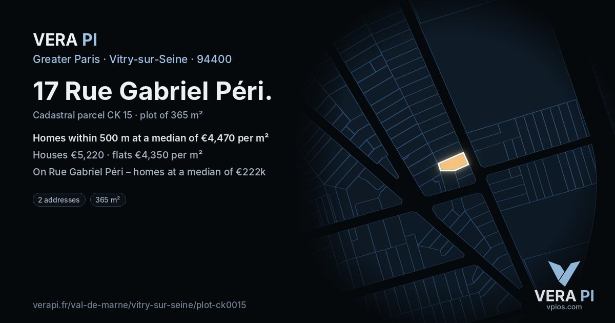 17 Rue Gabriel Péri, Vitry-sur-Seine at night – the plot lit, the parcels around coloured by the prices near them
