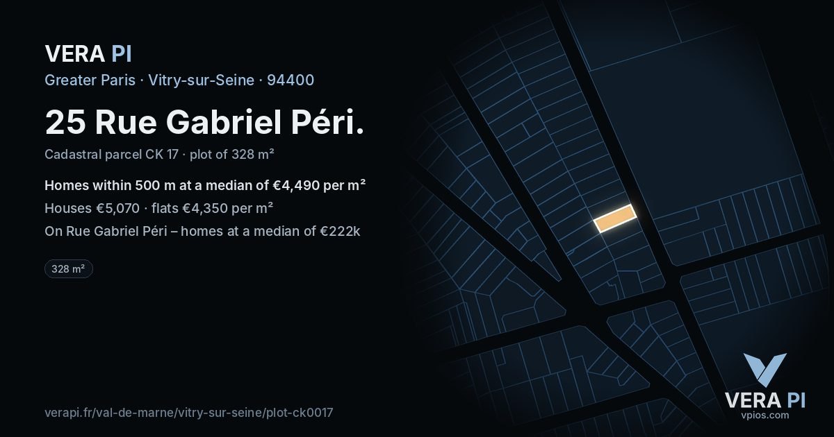 25 Rue Gabriel Péri, Vitry-sur-Seine at night – the plot lit, the parcels around coloured by the prices near them