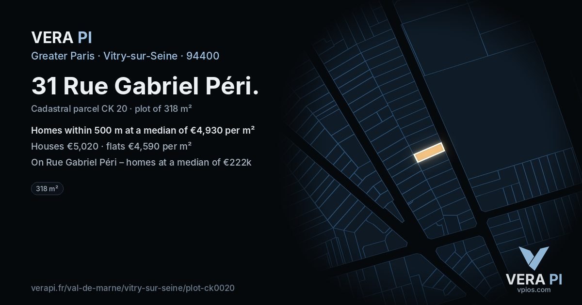 31 Rue Gabriel Péri, Vitry-sur-Seine at night – the plot lit, the parcels around coloured by the prices near them