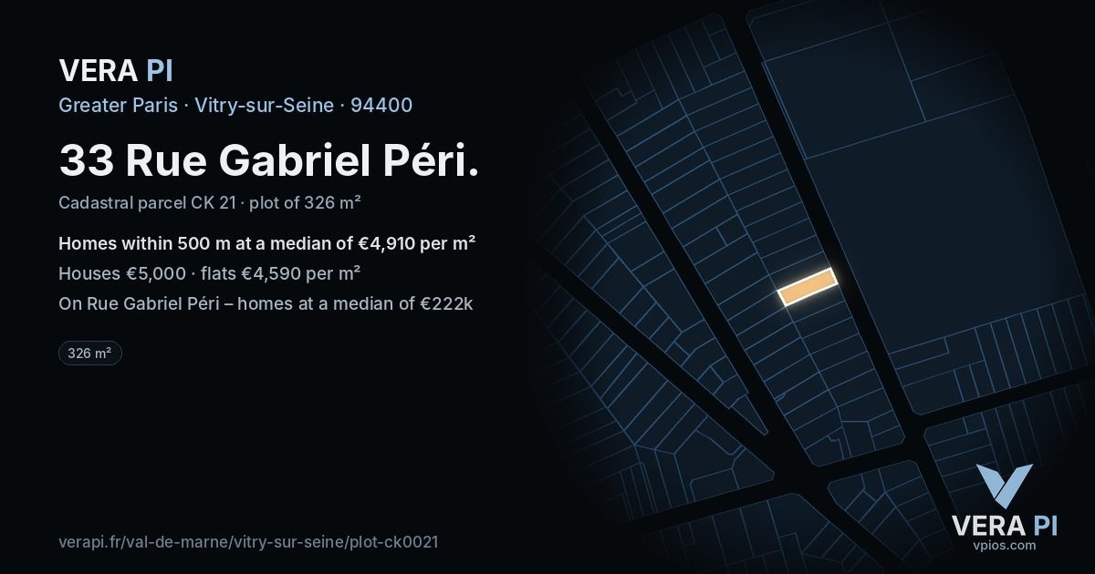 33 Rue Gabriel Péri, Vitry-sur-Seine at night – the plot lit, the parcels around coloured by the prices near them