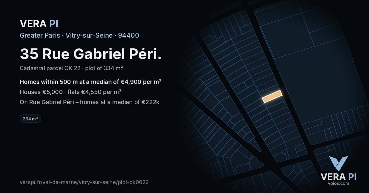 35 Rue Gabriel Péri, Vitry-sur-Seine at night – the plot lit, the parcels around coloured by the prices near them
