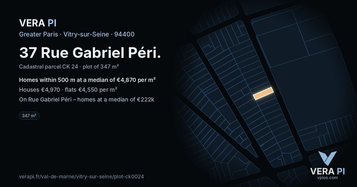 37 Rue Gabriel Péri, Vitry-sur-Seine at night – the plot lit, the parcels around coloured by the prices near them