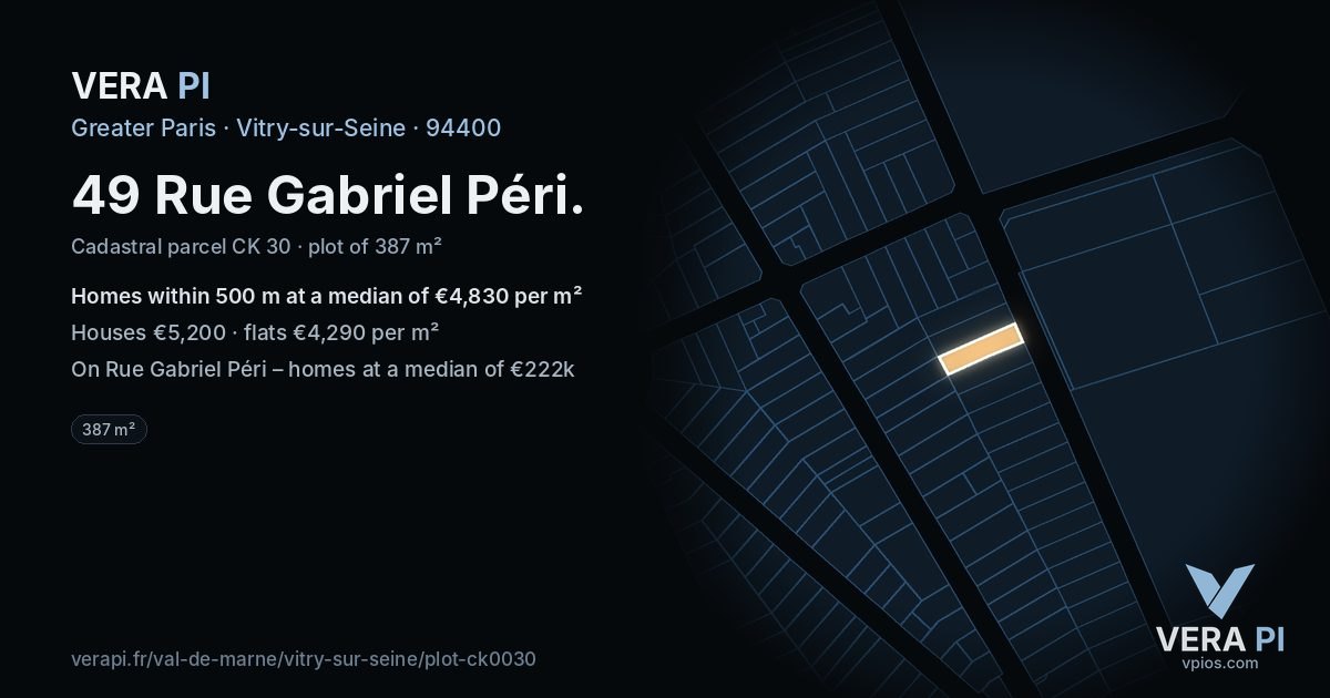 49 Rue Gabriel Péri, Vitry-sur-Seine at night – the plot lit, the parcels around coloured by the prices near them