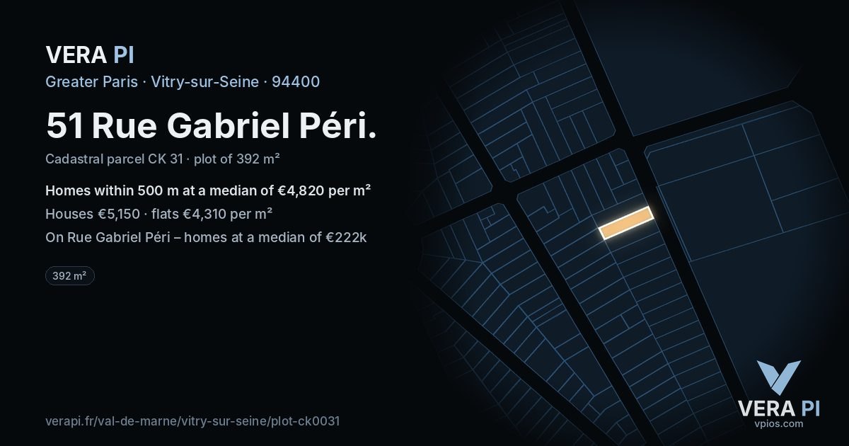 51 Rue Gabriel Péri, Vitry-sur-Seine at night – the plot lit, the parcels around coloured by the prices near them