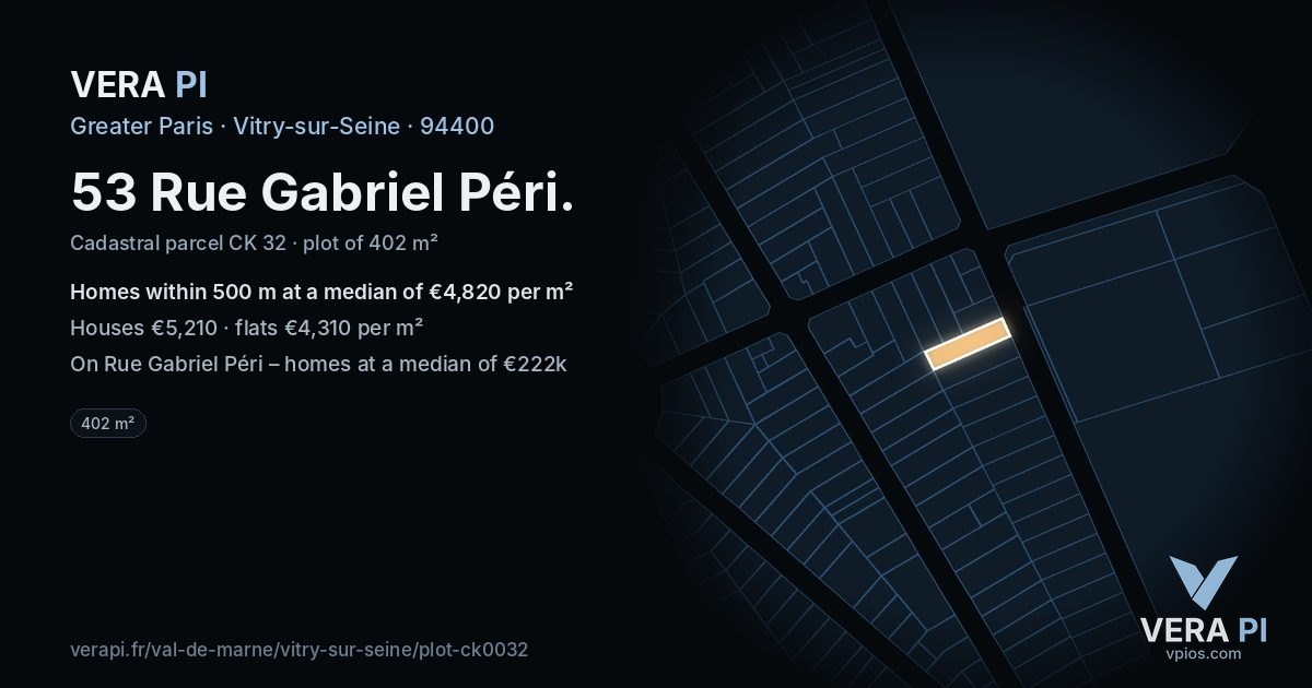 53 Rue Gabriel Péri, Vitry-sur-Seine at night – the plot lit, the parcels around coloured by the prices near them