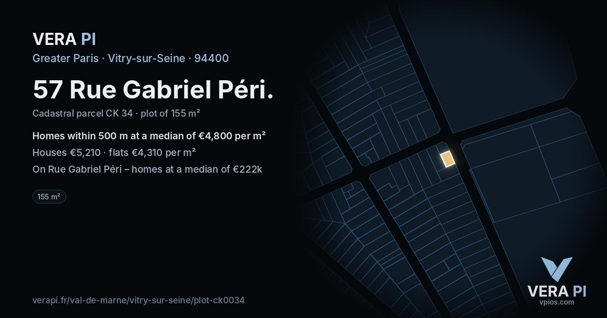 57 Rue Gabriel Péri, Vitry-sur-Seine at night – the plot lit, the parcels around coloured by the prices near them