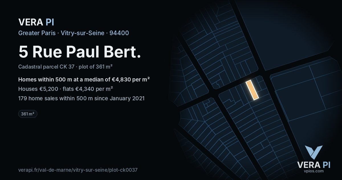 5 Rue Paul Bert, Vitry-sur-Seine at night – the plot lit, the parcels around coloured by the prices near them