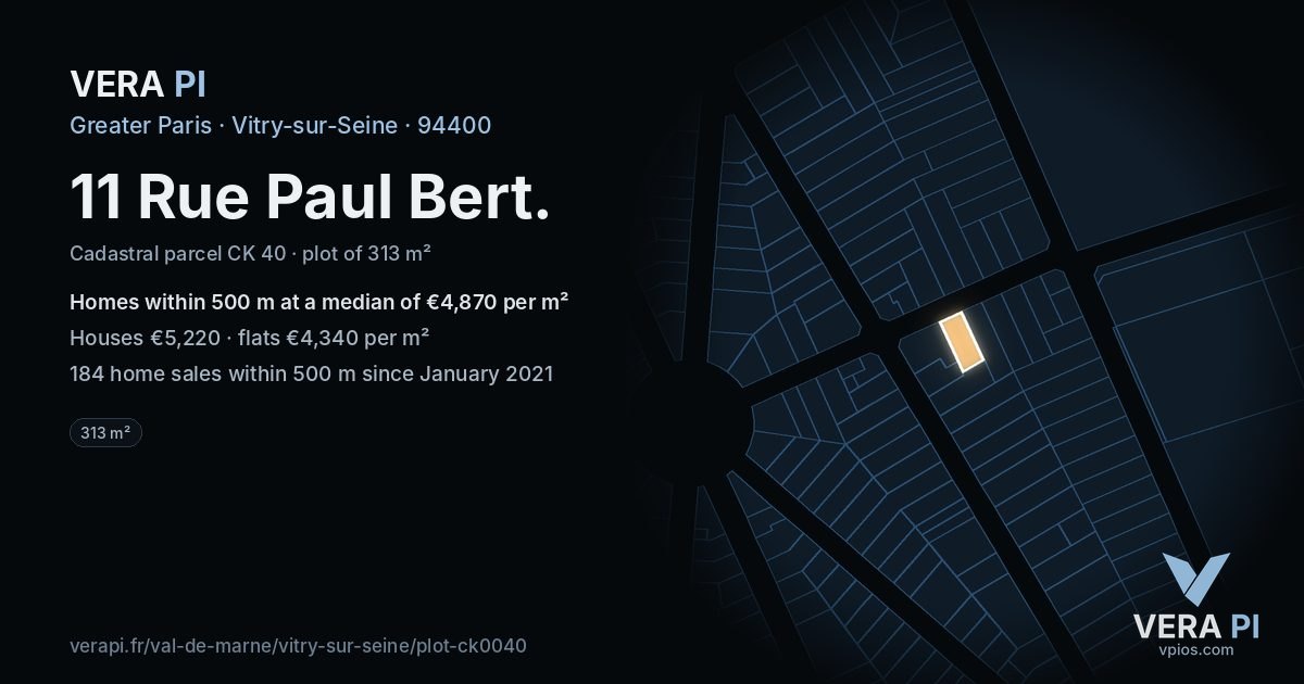 11 Rue Paul Bert, Vitry-sur-Seine at night – the plot lit, the parcels around coloured by the prices near them