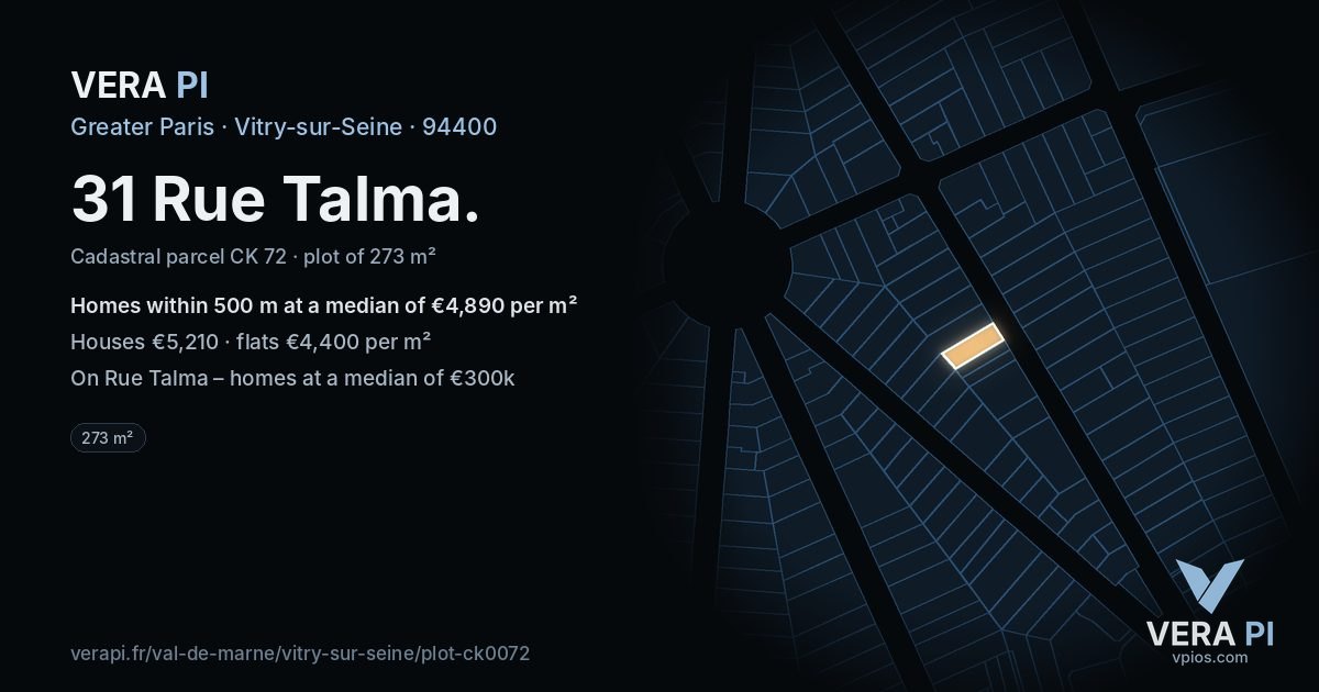 31 Rue Talma, Vitry-sur-Seine at night – the plot lit, the parcels around coloured by the prices near them