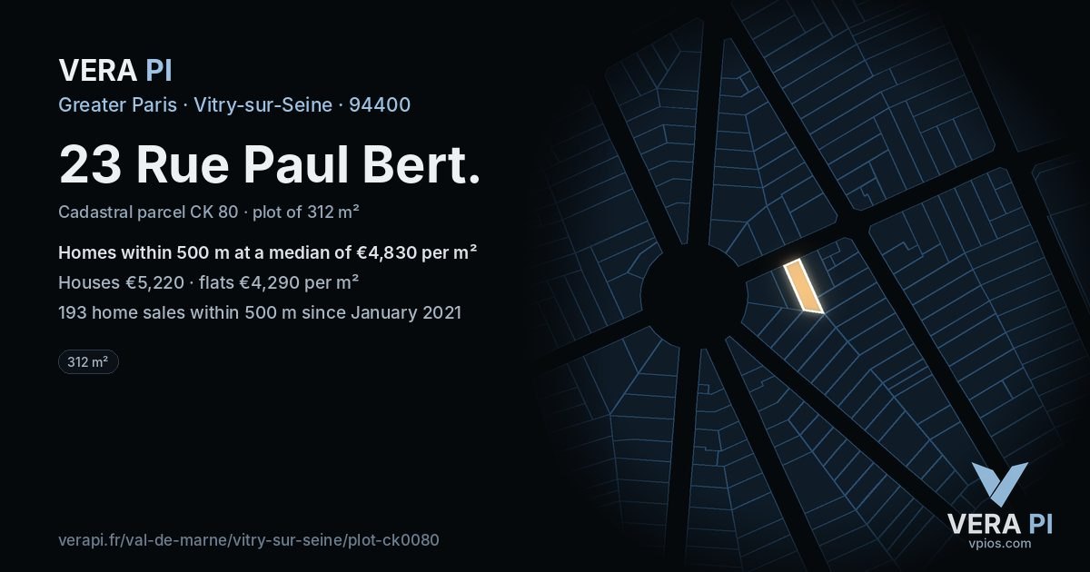 23 Rue Paul Bert, Vitry-sur-Seine at night – the plot lit, the parcels around coloured by the prices near them