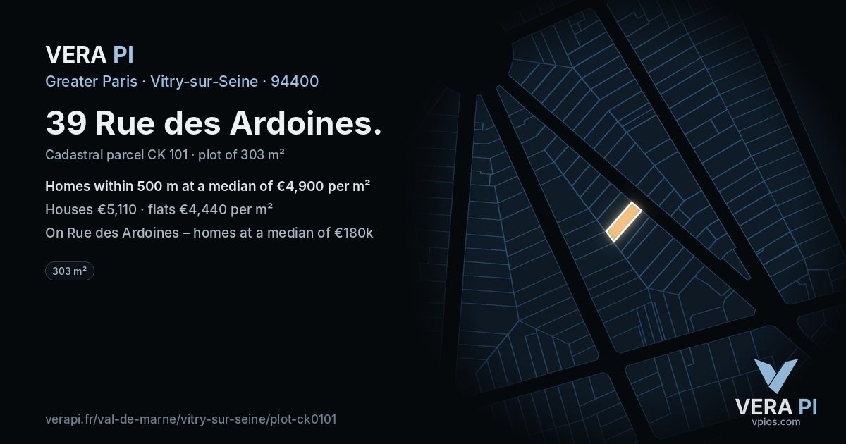 39 Rue des Ardoines, Vitry-sur-Seine at night – the plot lit, the parcels around coloured by the prices near them