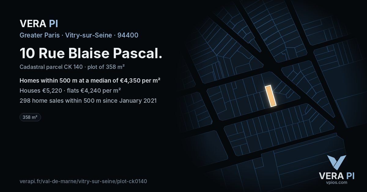 10 Rue Blaise Pascal, Vitry-sur-Seine at night – the plot lit, the parcels around coloured by the prices near them