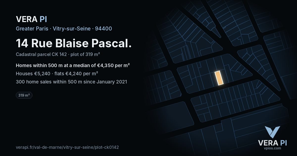 14 Rue Blaise Pascal, Vitry-sur-Seine at night – the plot lit, the parcels around coloured by the prices near them