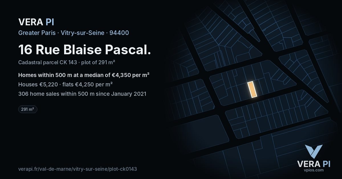 16 Rue Blaise Pascal, Vitry-sur-Seine at night – the plot lit, the parcels around coloured by the prices near them