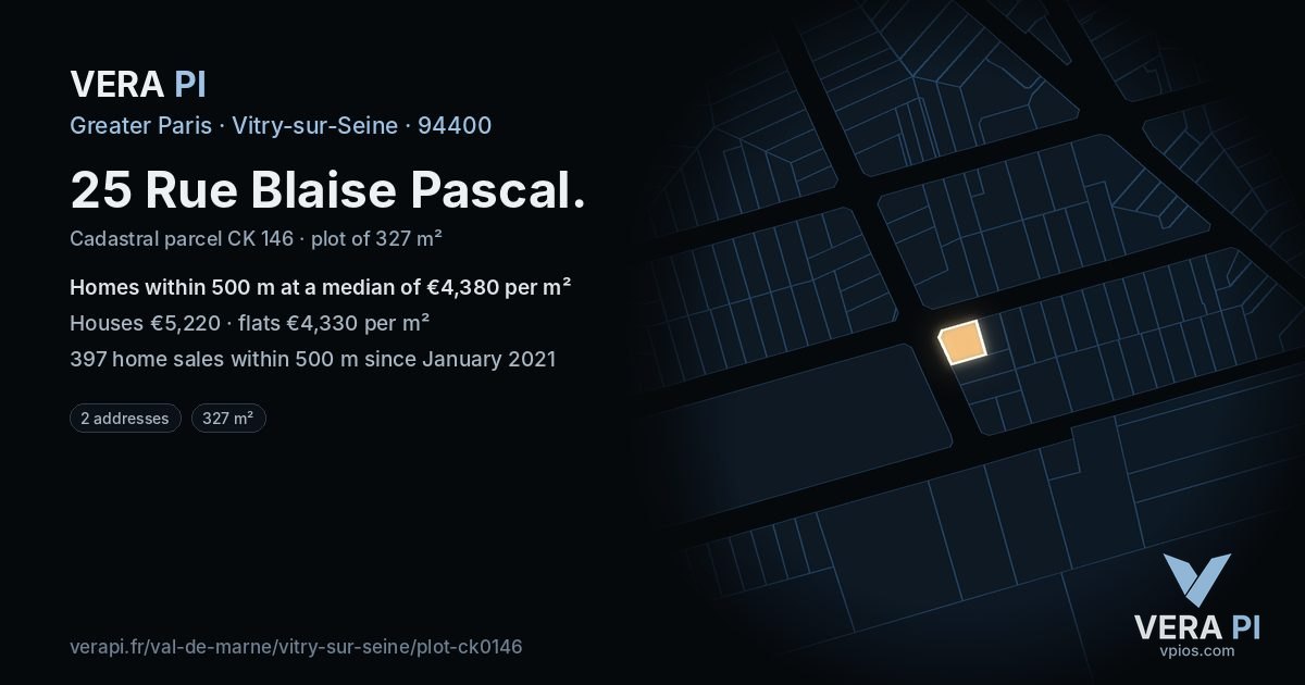 25 Rue Blaise Pascal, Vitry-sur-Seine at night – the plot lit, the parcels around coloured by the prices near them