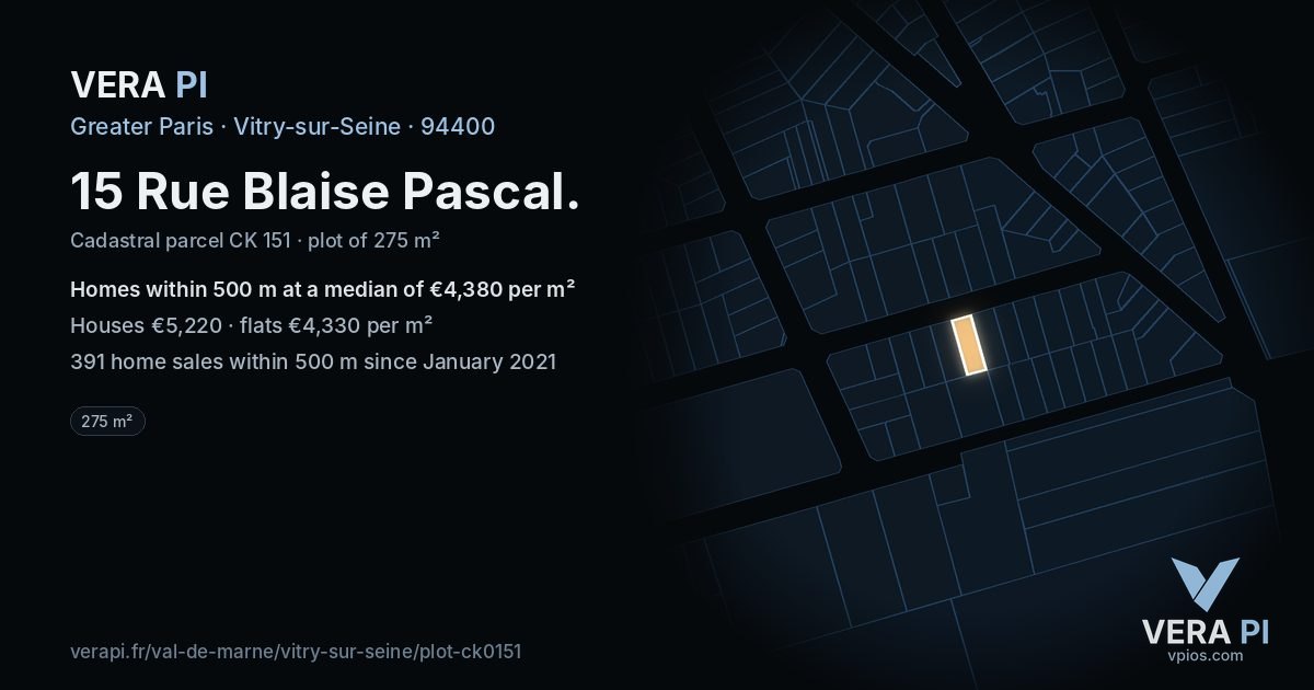 15 Rue Blaise Pascal, Vitry-sur-Seine at night – the plot lit, the parcels around coloured by the prices near them