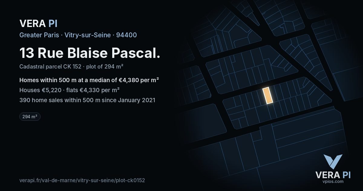 13 Rue Blaise Pascal, Vitry-sur-Seine at night – the plot lit, the parcels around coloured by the prices near them
